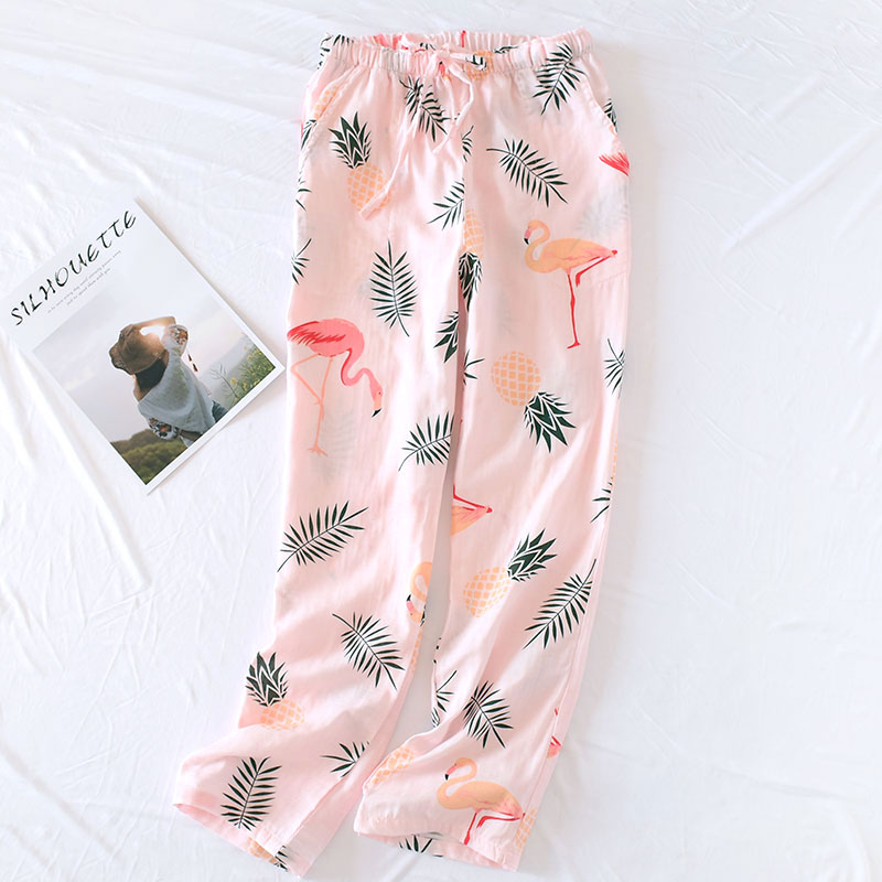 Mùa xuân và mùa thu mùa thu pyjama quần nữ đan nam cotton nhà quần cotton đôi gạc quần lỏng lẻo quần thể thao