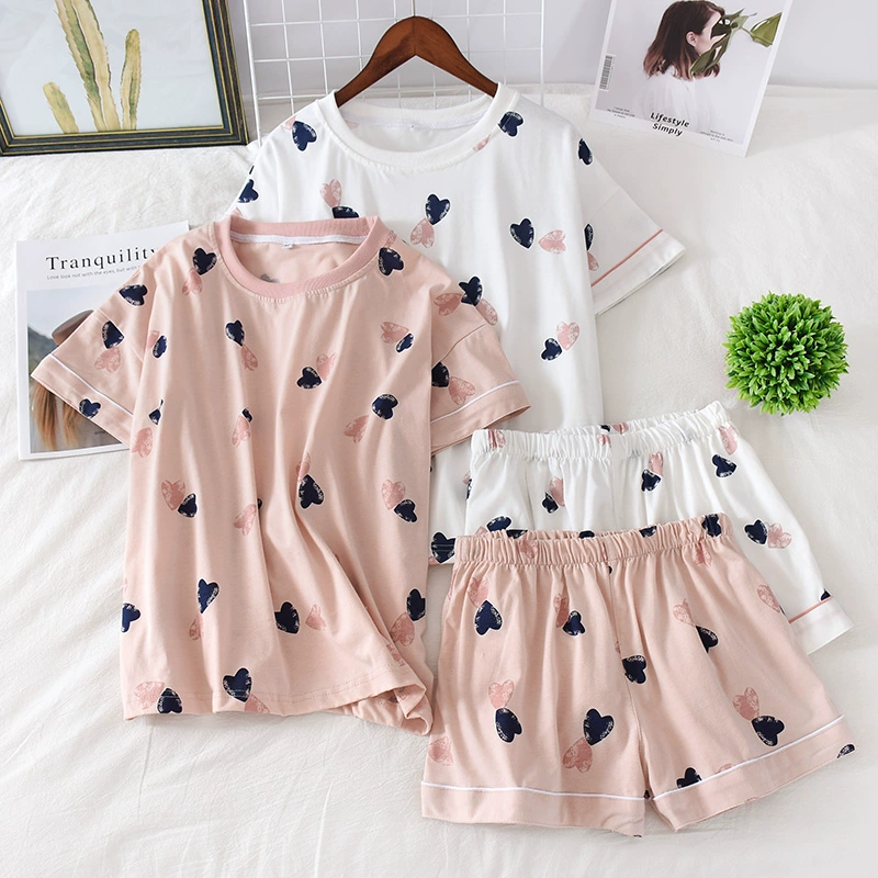 Bộ đồ ngủ nữ mùa hè cotton ngắn tay ngắn tay sinh viên dễ thương trong mùa hè mỏng lỏng lẻo dịch vụ mặc nhà hai mảnh - Nam giới