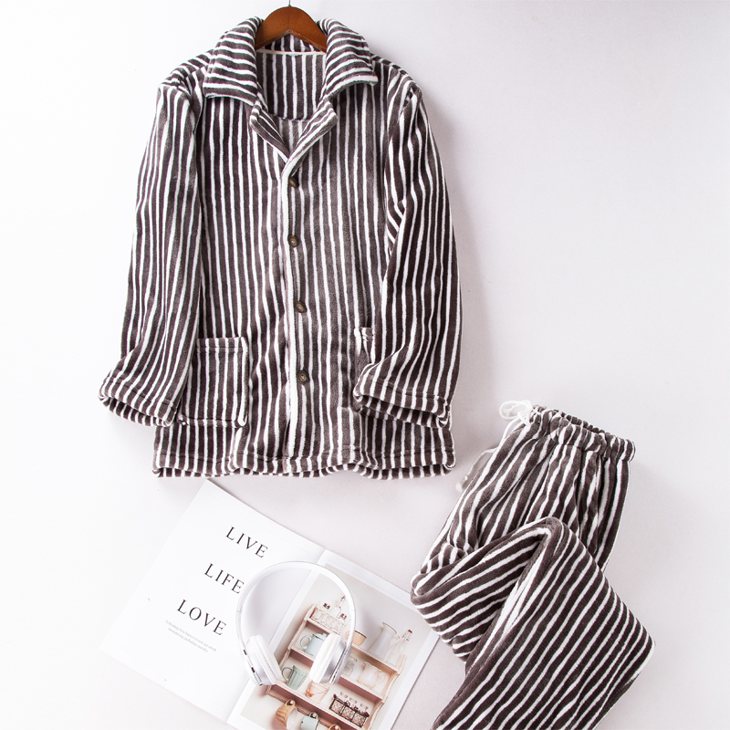 Cặp vợ chồng Nhật Bản đồ ngủ mùa đông cộng với nhung flannel flannel nam và nữ dày giản dị giản dị phục vụ nhà phù hợp đồ bộ mặc nhà cao cấp