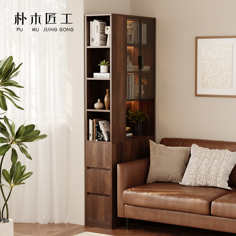 Medieval-Style Narrow Cabinet, Living Room Wall-Side Cabinet, Solid Wood Bookcase, Floor-Standing Storage Rack, Bookshelf, Home Sofa Side Cabinet