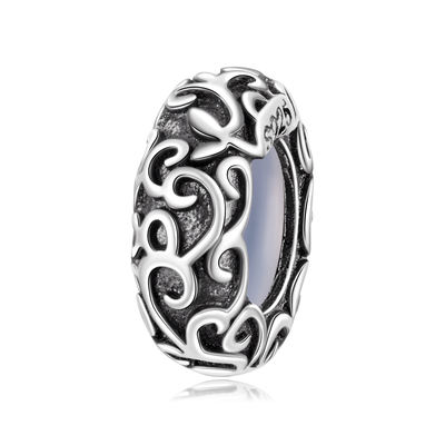Original s925 silver scroll grass pattern silicone positioning spacer beads, retro pattern mini bracelet bead spacer accessory