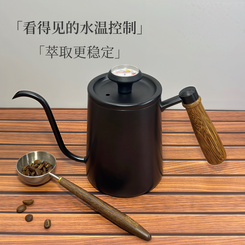 Coffee Pour-Over Kettle with Thermometer, Gooseneck Long Spout, Narrow Mouth, Household Drip Kettle, 304 Stainless Steel, Hanging Ear Kettle, 600ml Coffee Pour-Over Kettle with Thermometer, Gooseneck Long Spout, Narrow Mouth, Household Drip Kettle, 304 Stainless Steel, Hanging Ear Kettle, 600ml