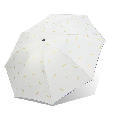Gilded Feather White (UV Regular)UV fully automatic adult Triple fold like a breath of fresh air Sunny and rainy Black gum coating Sun protection Bask Cover up Forest umbrella umbrella