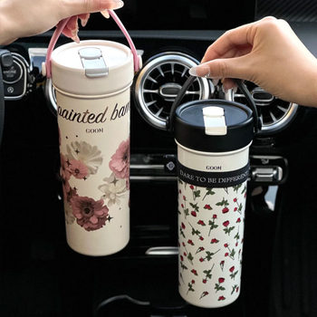 Goom art hand-painted thermos cup lid new color rose fragment gift cup lid daisy straw water cup accessories