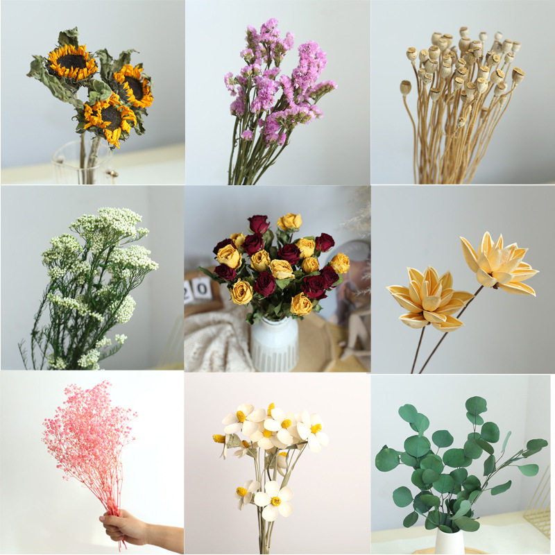 成品云南干花永生花真花花束满天星玫瑰勿忘我插花家居装饰民宿