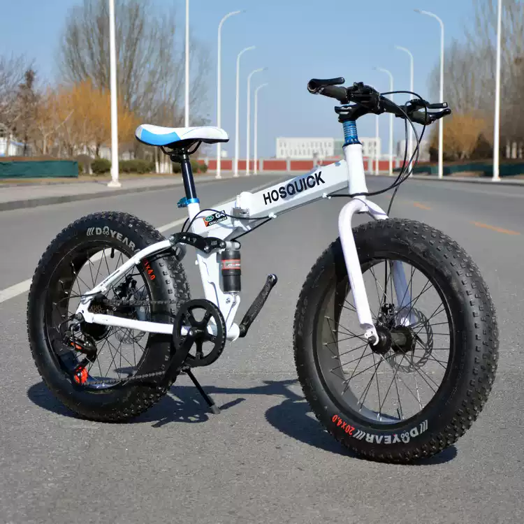 Hosquick碳钢大粗胎沙滩雪地自行车24速硬车架折叠山地车