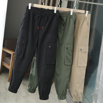 Glint Thickened Light Tooling Foreign Trade Mens Clothing Autumn Winter Thickened Warm Tightness Tightness Waist Bunches Foot Casual Pants Wear Pants