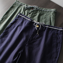 Export European and American original single body cotton linen pants foreign trade tail single male cut Bull Goods Shorts Linen 50% Pants Thin