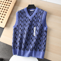 Designer Line Out of play Bandental foreign trade mens clothing autumn and winter casual fashion V collar knit waistcoat wave