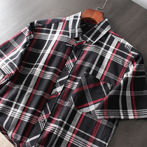 Linen Linen Shirt Spain Order Foreign Trade Comfort Breathable Cotton Linen Blend Men Tooling Short Sleeve Plaid Shirt