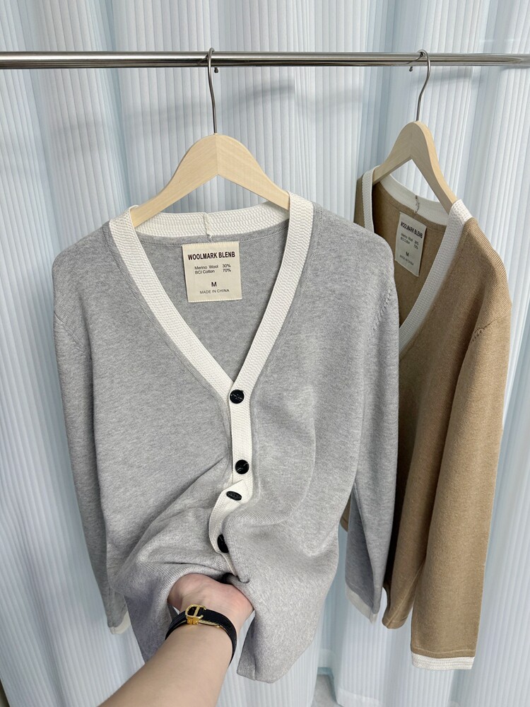 Трансграничная торговля, элитный трикотажный демисезонный шерстяной кардиган, свитер, V-образный вырез h 