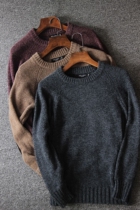 Sleeve patch Japanese retro pullover sweater male Korean version round neck sweater male tide autumn and winter line large size