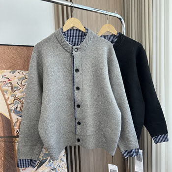 Strong sense of high-end! couple style! foreign trade men's autumn versatile loose fake two-piece knitted cardigan sweater jacket Strong sense of high-end! couple style! foreign trade men's autumn versatile loose fake two-piece knitted cardigan sweater jacket