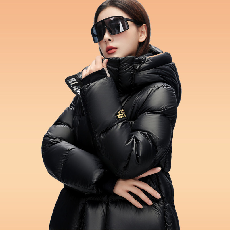 鸭鸭黑金鹅绒服女士2025冬季新款中长款过膝大克重加厚羽绒服外套 2