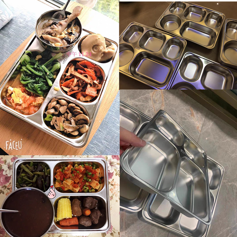 304 stainless steel fast food plate separated children's dish Different Different Different Dining Dish adult household with four - size adult tableware