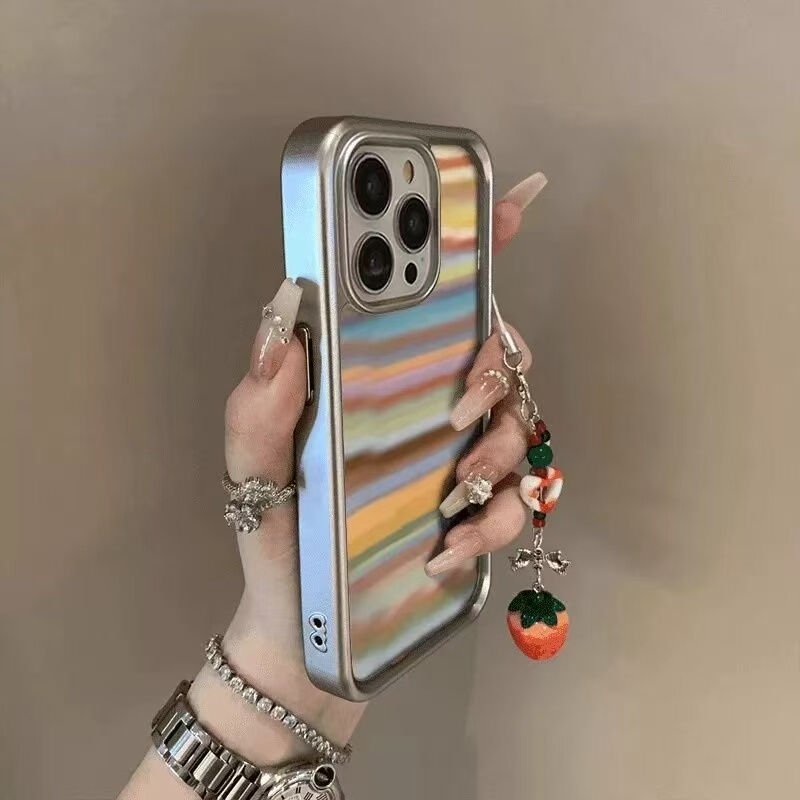 Rainbow Stripes Are Suitable for Apple 17Promax Mobile Phone Case 15 New Model 14Pro Silver Frame 13 Electroplating 12 Cartoon Anti-Fall 11Xr Rainbow Stripes Are Suitable for Apple 17Promax Mobile Phone Case 15 New Model 14Pro Silver Frame 13 Electroplating 12 Cartoon Anti-Fall 11Xr
