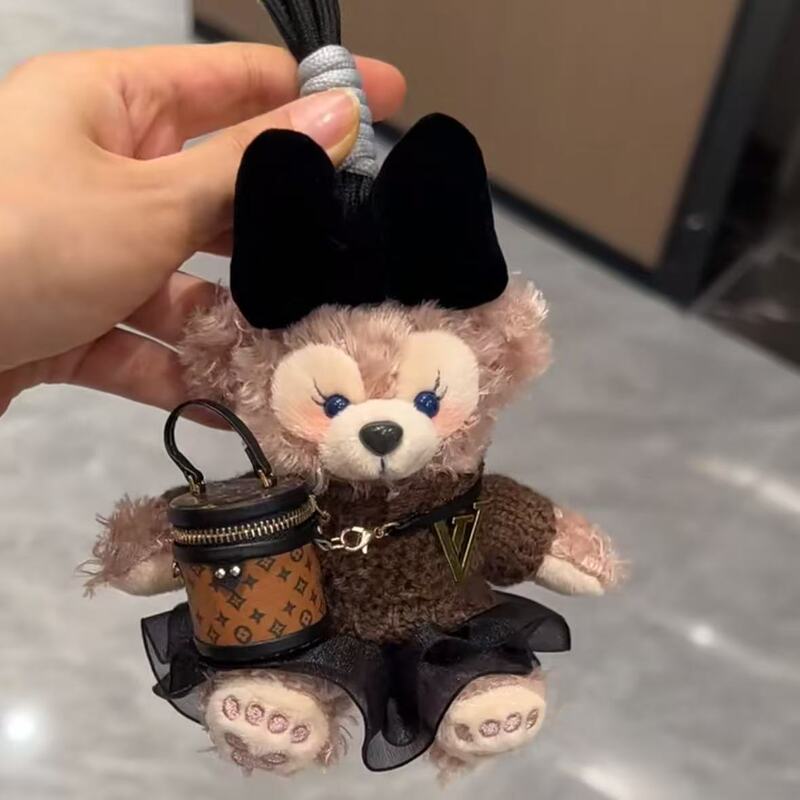 High-End Black and Brown Rose Shirley Handmade Teddy Bear Bag Pendant Plush Toy Car Keychain