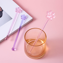 Glass Stirring Stick Cherry Blossom Loving Cat Paw Drainage Stick Coffee Milk Powder Stirring Stick Lovely Girl Transparent