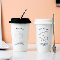 Korean girl thermos cup Cute water cup Schoolgirl simple net red accompanying cup Coffee cup office with lid spoon