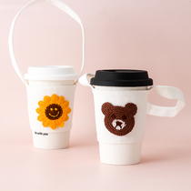 Milk tea cup cover cup bag Take-away portable anti-scalding canvas environmental protection beverage cup bag portable oblique cross cute universal cup cover