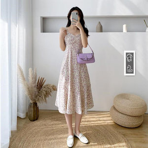 小碎花吊带裙夏气质修身内搭过膝法式雪纺