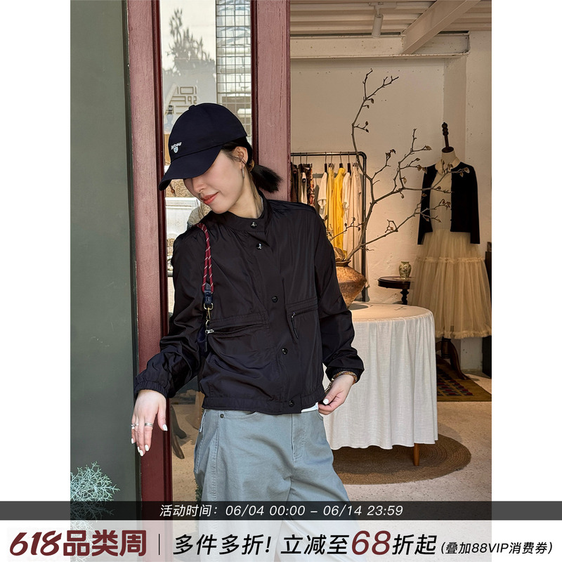 Beibeijia [Two-Face] Black Reversible Stand Collar Jacket for Women, Spring 2026 New Short Top