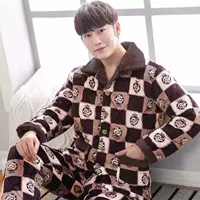 Đẹp trai áo khoác cotton đồ ngủ san hô nhung dày mùa đông dài tay flannel dịch vụ nhà nam kích thước lớn phù hợp với ấm áp áo nam