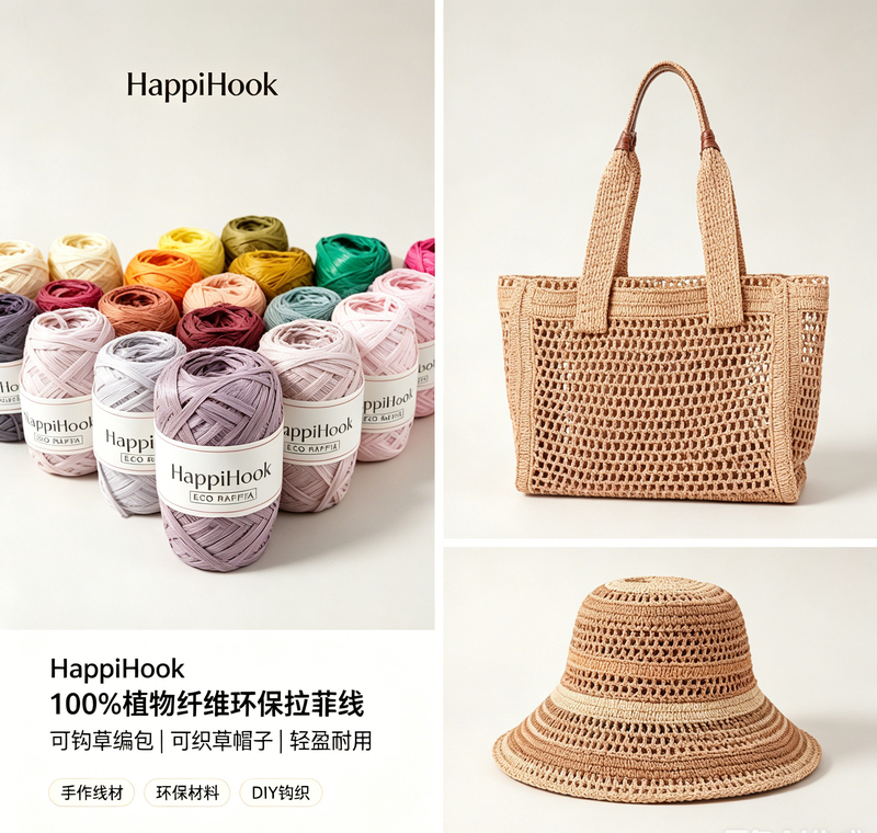 Happihook Imported Environmentally Friendly Raffia Yarn 100% Plant Fiber Special Yarn for Crocheting Straw Bags and Hats Happihook Imported Environmentally Friendly Raffia Yarn 100% Plant Fiber Special Yarn for Crocheting Straw Bags and Hats