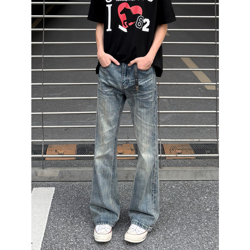 Qiu Xigou [Hand-Sewn Red Thread Vintage Blue] 517 Flared Straight-Leg Summer Trendy Versatile Casual Pants