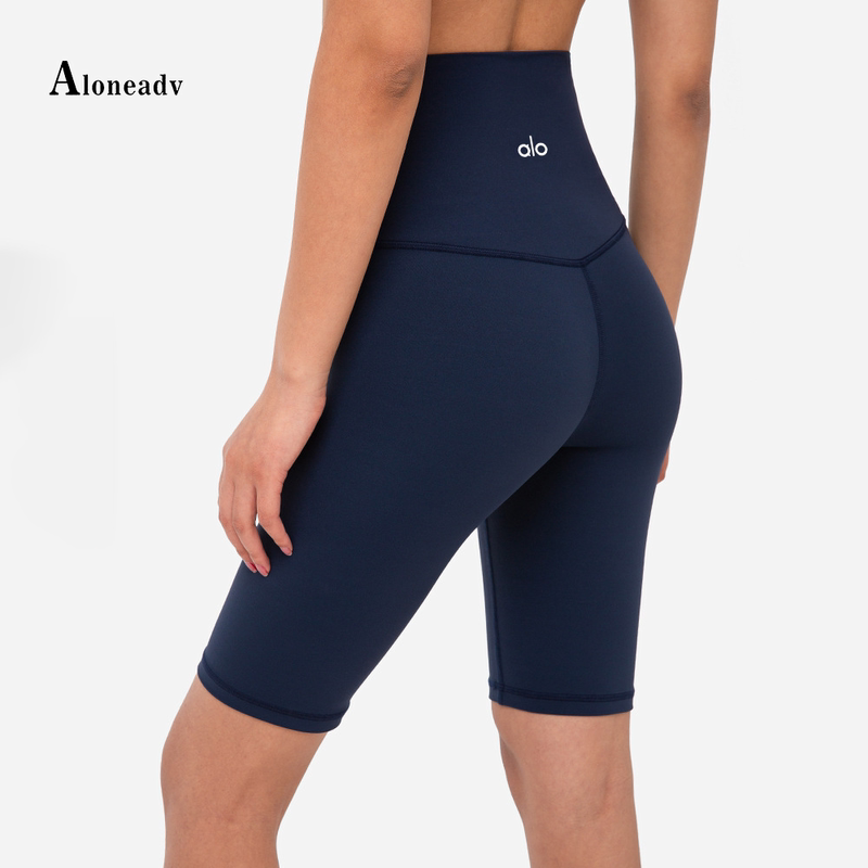 Aloneadv American-Style Yoga Shorts for Women, High-Waisted, Naked-Feel, High-Elastic, Breathable, Fitness, Running, Cycling Sports Shorts