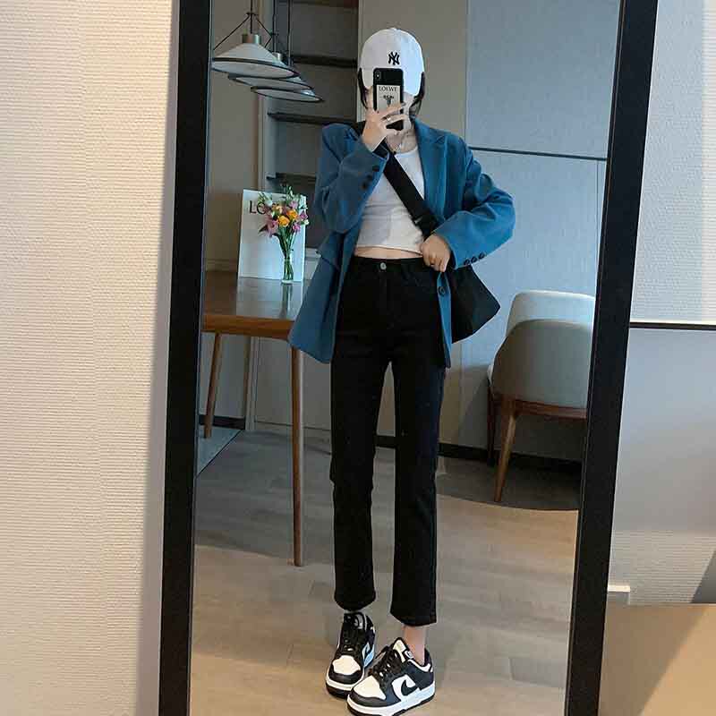 Black Straight-Leg Casual Pants for Women, Spring and Autumn 2026 New Style, High-Waisted, Slimming, Stretchy, Petite, Outerwear, Cigarette Pants