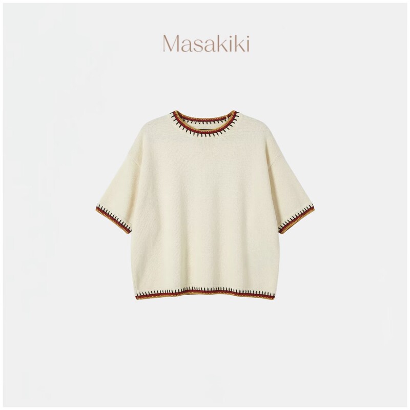 Colorful Prologue, Pre-Shrunk 10-Count Raw Cotton Oe Yarn, Three-Color Shell Embroidery, Loose Round-Neck Short-Sleeve T-Shirt