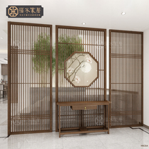 New Chinese style solid wood screen partition Living Room restaurant hotel entrance modern simple entry floor hollow decorative wall