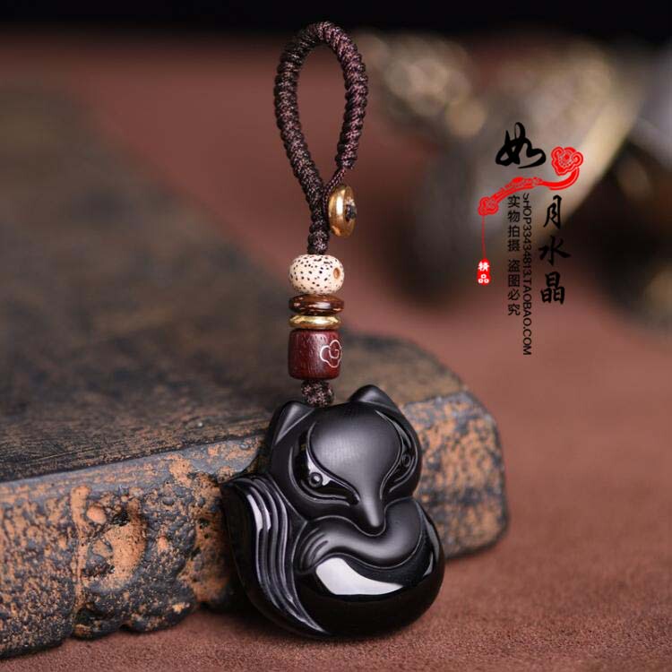2026 Natural Obsidian Fox Pendant Wealth-Attracting Fox Keychain