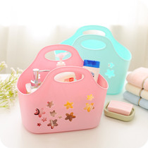 Handheld blue bath bath blue fashion portable bath basket bathroom college students home small bath basket