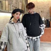 Not the same couple fake two sweaters women 2021 spring loose Korean plaid top a generation of hair