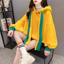 Autumn and winter new Korean version loose lazy wind plus velvet thickened sweater women hooded Port wind niche design sense jacket