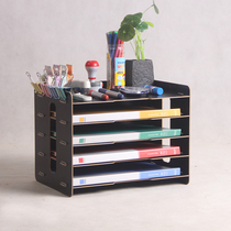 D049 Five-layer wooden A4 document rack Office desktop storage supplies horizontal data rack classification file rack