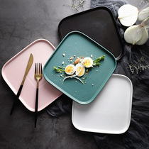 8 inch European style simple square plate ceramic tableware household matte color glaze flat plate steak dish plate ins plate