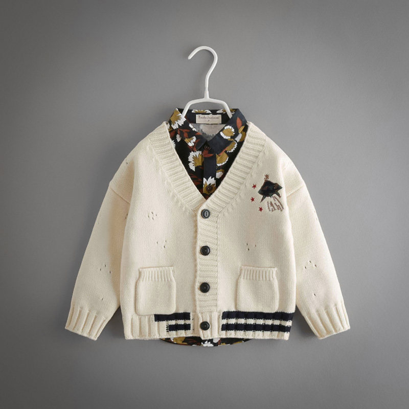 Boys sweater cardigan autumn and winter new children's clothing Korean version of the trendy treasure foreign style tops children's coat knitwear