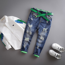 Boy Jeans Spring Autumn Dress New Middle Child Dress Korean Version Sashimi Pants Children Breaking of Hole Jeans