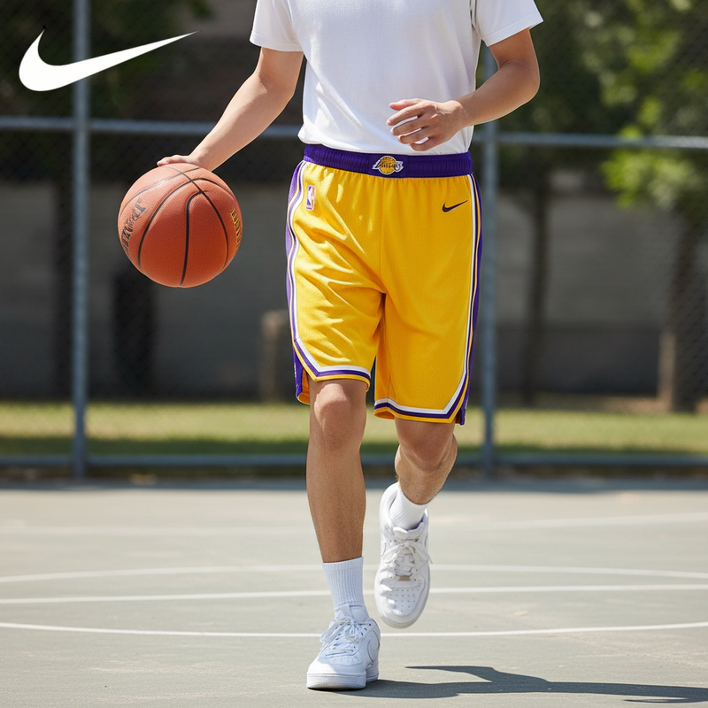 Nike Youth Nba Collaboration with Los Angeles Lakers Campus Basketball Loose Breathable Sports Shorts
