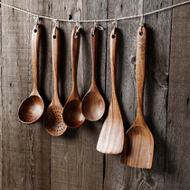 Kumagaya group Teak spatula spoon Non-stick pan special stir-fry long handle wooden shovel Household colander hot spoon seasoning rice spoon