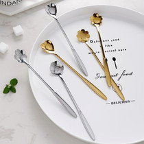 Kumagu group Nordic flower stainless steel mixing spoon long handle spoon household spoon cute ice cream dessert coffee spoon