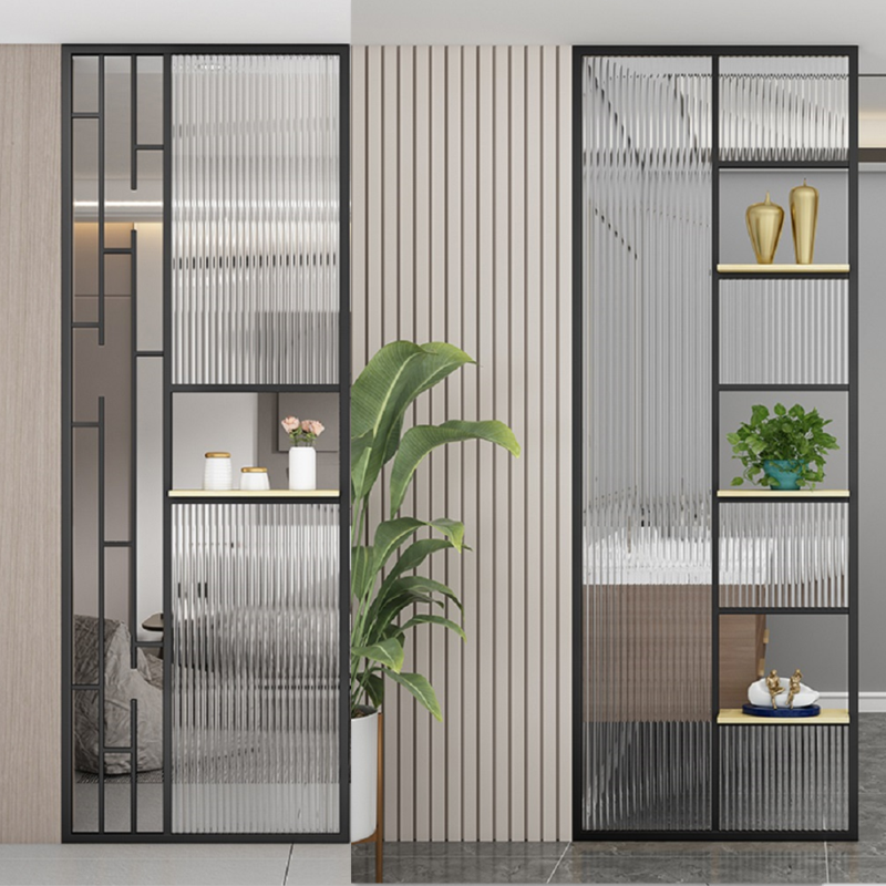 Modern simple light luxury iron steel long Hong glass stainless steel screen partition room office enter obscure