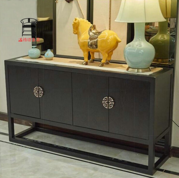 New Chinese-style porch cabinet decorative cabinet solid wood restaurant side cabinet foyer cabinet storage cabinet model room Zen furniture