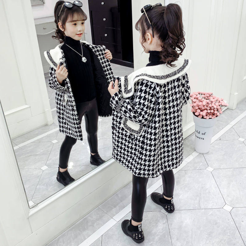 Girl's autumn clothing Mao jacket 2021 new big child suit Spring autumn and winter clothing Thickened Children's Heavy Clothes Tide