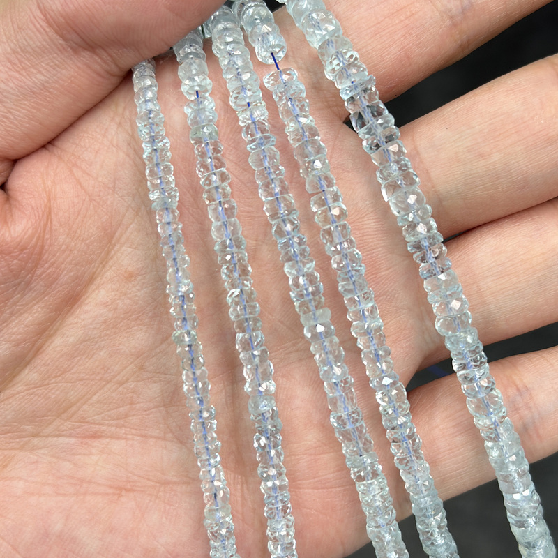 Natural 7A Aquamarine Abacus Beads Faceted Sea West Cut Gradient Loose Beads Bracelet Necklace DIY Semi-Finished Product Indian Beads