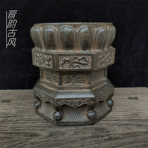 Natural Blue Stone Carved Dark Eight-Fairy Pattern Lotus Pelal Pier Folk Nostalgic Process