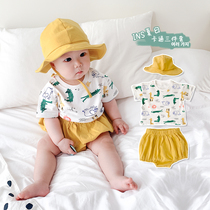 Luca Mom split INS Summer cartoon animal print short-sleeved three-piece set for infants and young children 0-2 years old male and female childrens suit